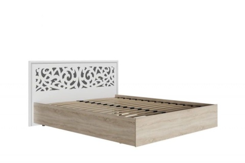 Кровать Мадлен с ортопедическим основанием МДФ/Дуб Сонома Светлый/Ясень Белый Эмаль (серебро)